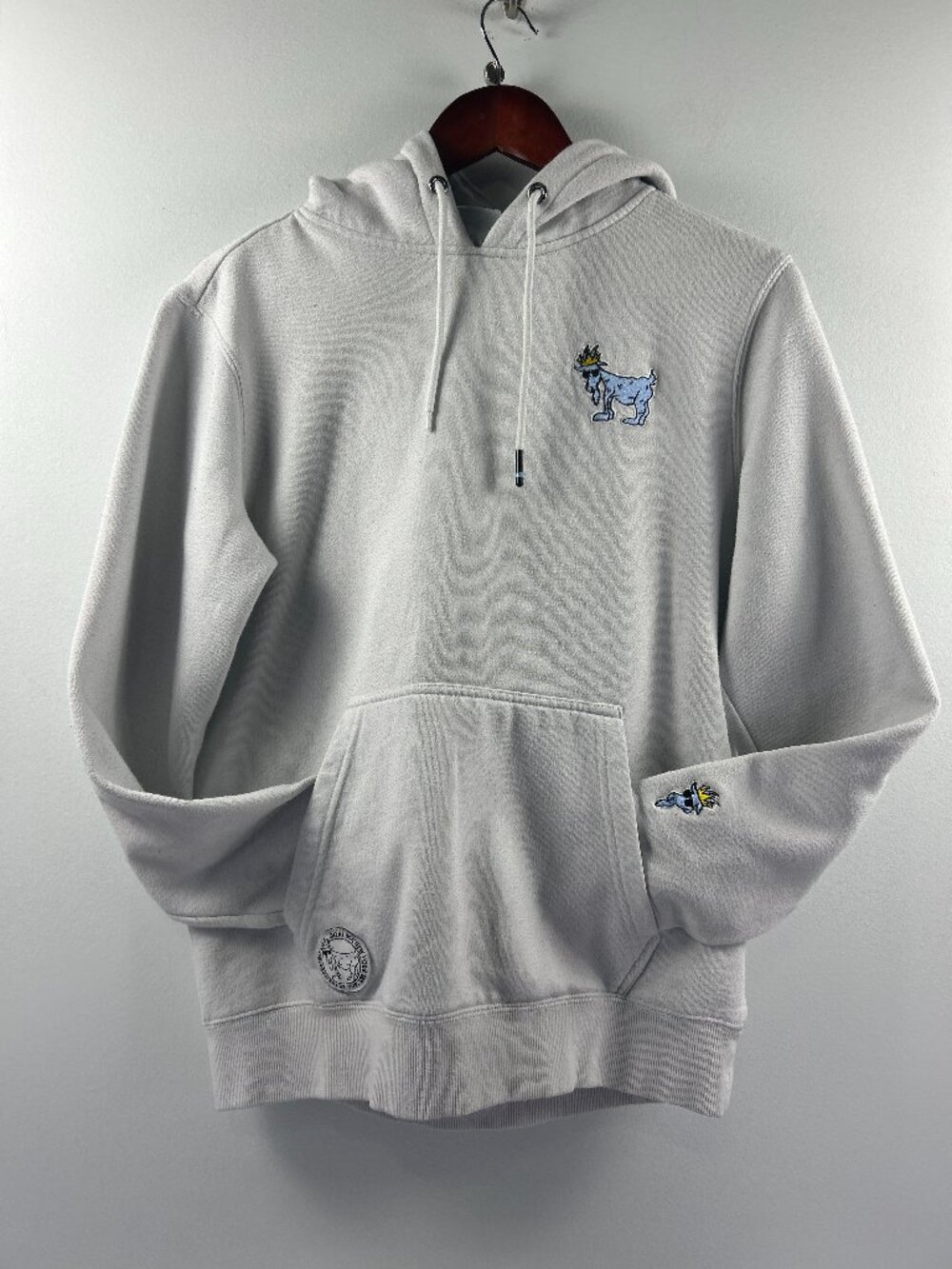 GOAT USA Small White Hoodie with Embroidered Goat Logo